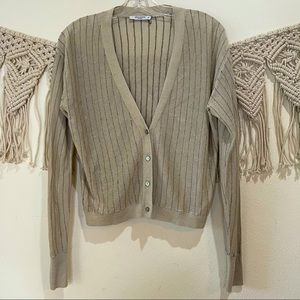MM LaFleur Linen Blend Taupe Black Sheer Cardigan